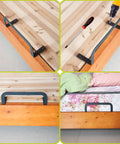 2 Pcs Universal Mattress Slide Stopper And Bed Frame Retainer Bracket Keeps Your Bed Lockdown Tight On Any Frame Stops Nightly Shifting Dead In Its Tracks For Snug Sleep installed on a wooden bed frame with tools.