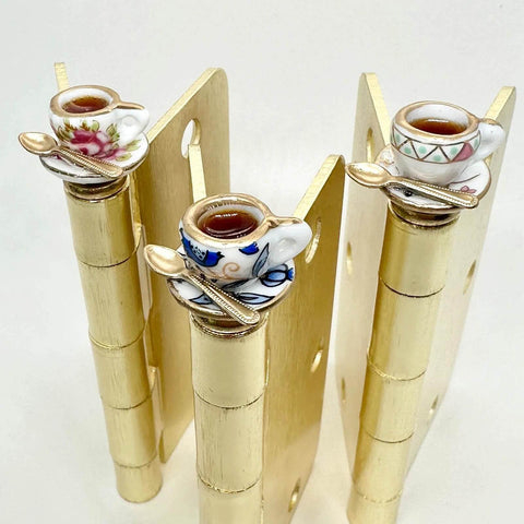 Six Pack Tea Cup Door Hinge Heads Decorative Toppers Set For Unique Home Kitchen Decor Miniature Delicate Tea Cup Hinge Pins