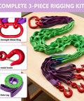 6.6 Ft Four Leg Bridle Web Sling Kit 6600 Lb Polyester Lifting Sling with four hooks and extra straps on table
