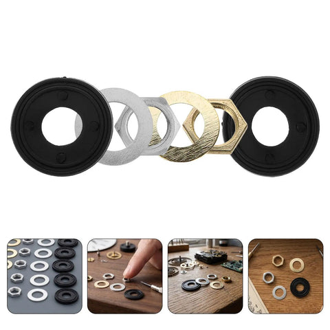 Quartz Clock Nut and Washer DIY Repair Kit 10 Sets With Metal and Rubber Components For Stable Performance, Precise Assembly, And Easy Wall Clock Mechanism Replacement, assorted rings