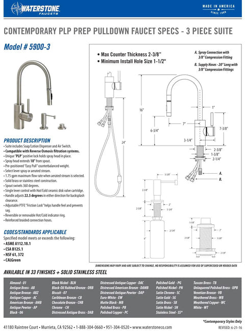 Contemporary Prep Sink Faucet With Pull Down Spray Head In Matte Antique Pewter Finish Top Shelf 3 Piece Kit specifications image.