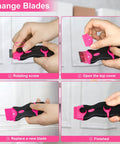 Steps for changing blades on Pink Razor Scraper 2 In 1 Tool Set With 20 Razor Blades For Removing Window Labels Decals Stickers Glass Stove Tops And More Ideal Gift For Women 2 Pack