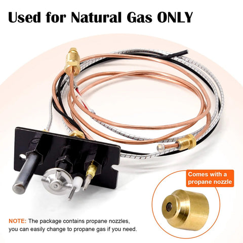 Hiorucet natural gas 3-way pilot assembly kit with copper tubing, brass fittings, and a black control block