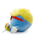 Ultra Soft 4 Inch Plush Golf Ball Toy With Gimme Character For Fans, Collectors, And Golfers, side view with blue and yellow colors