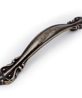 Antique Bronze Cabinet Hardware Pull Set, 5 Pack With 3 Inch Hole Centers, 5 Inch Overall Length, Zinc Alloy Handle with ornate design.