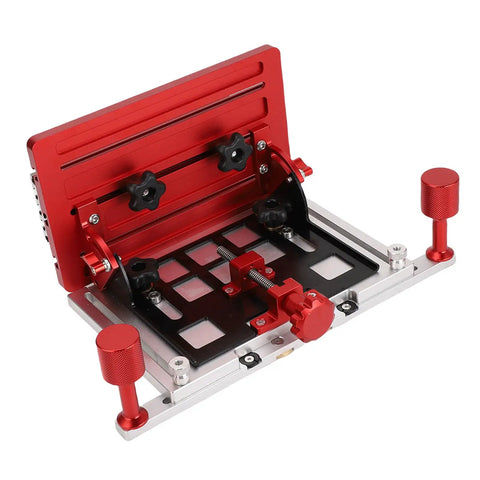 Adjustable Table Saw Push Handle With Aluminum Alloy Vertical Backer And Clamp, Secure Guide For Woodworking, red and silver design