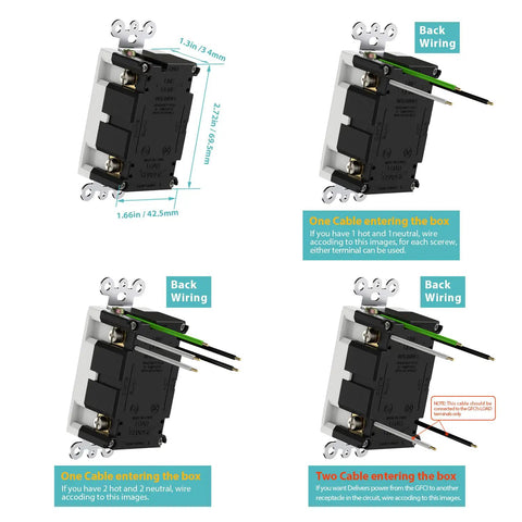 Back wiring of Six Pack Self Test GFCI Outlets With Tamper Resistant And Weather Resistant Construction, 15 Amp 125 Volt