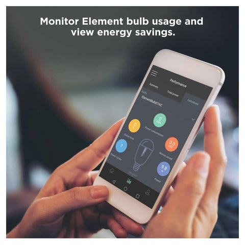 Person using smartphone app to monitor BR30 Dimmable Smart Flood Light Bulb, 650 Lumens, 9W, Soft White 2700K, Zigbee Hub Required