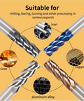 Heavy Duty Tungsten Steel Carbide End Mill Cutter With Alloy Coating For Precision Machining And Milling Operations, suitable for aluminum alloy, iron, cast iron, copper.