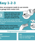 Instructional diagram for programming Two Pack Garage Door Opener Remote Compatible With Chamberlain LiftMaster Craftsman 893LM 893MAX.