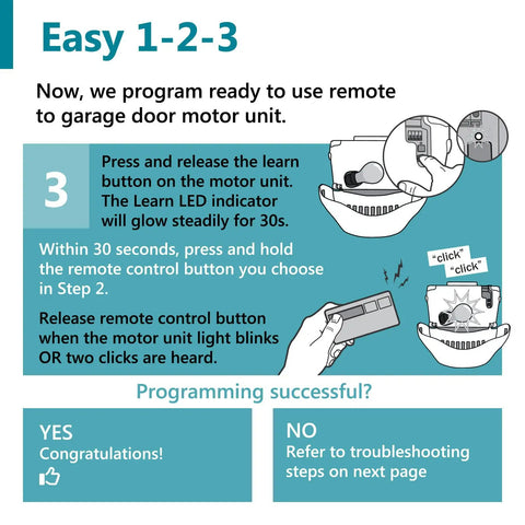 Instructional diagram for programming Two Pack Garage Door Opener Remote Compatible With Chamberlain LiftMaster Craftsman 893LM 893MAX.