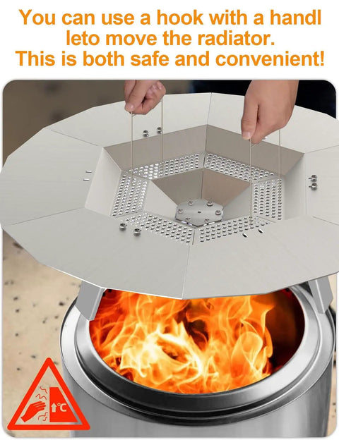 Heat Deflector For 19.5 Inch Bonfire Fire Pit With Handle 304 Stainless Steel Detachable Camping Essential Fits Bonfire 1.0 And 2.0 Smokeless Pits Redirects Heat For Cozy Outdoor Nights, showing hands lifting deflector over fire pit.