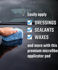 Pro Grade Microfiber Applicator Pads 2 Pack With Ultra Soft Foam Core For Easy Wax Sealant Dressing And Interior Exterior Car Care Detailing For Maximum Control And Even Coverage Across All Surfaces With Minimal Residue in hand applying wax to car hood