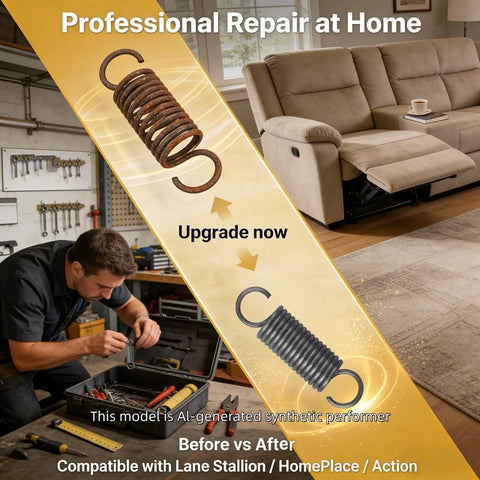 Heavy Duty Replacement Recliner Mechanism Tension Spring For Couch Furniture Restoration Parts, before and after comparison.