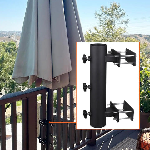 Heavy Duty Parasol Holder Clamp On Umbrella Mount For Deck Rails And Benches With Upgraded Triple Knob For Stable 1.3 To 2.0 Inch Poles