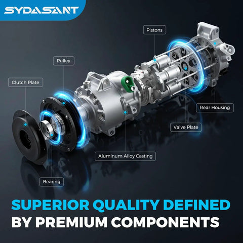 Detailed view of Top Grade AC Compressor Replacement For Nissan Altima And Rogue 2.5L Models 2007 To 2020 Vcs 14Ec component parts.