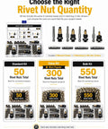 Rivet Nut Tool Kit for Carbon Steel M3 Through M8 with Drill Adapter and 5 Mandrel Heads plus Cr-Mo Steel Hex Drivers, All-In-One Rivet Nut Installation Set for Fast, Pro-Grade Repairs and Projects. 550 rivet nuts and tool case