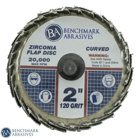 2 Inch Quick Change Zirconia Curved Flap Disc Wheel With R Type Back For Die Grinder Finishing And Deburring Irregular Surfaces 120 Grit 10 Pack Heavy Duty For Welding Line Cleanup And Fine Deburring In Auto Metalworking And Fabrication Projects
