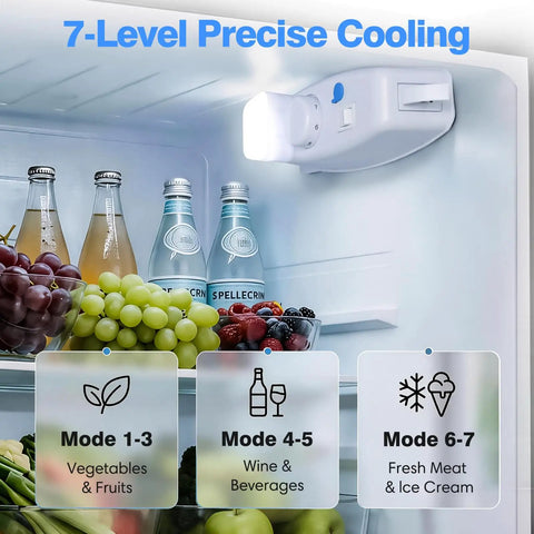 Straight Up Game Changer 3.2 Cubic Foot Mini Fridge With Separate Freezer showcasing 7-level cooling and organized shelves.