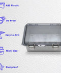 Clear Outdoor Waterproof Electrical Box IP67 ABS Plastic Small Project Enclosure With Hinged Transparent Cover 5.9x3.9x2.8 Inches 150x100x70 mm Beefy Weatherproof Box For Electronics front view