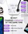 All In One International Power Strip With USB C And Four USB Ports EU UK US Plug Adapter Three AC Outlets Wall Mountable Five Foot Extension Cord Plug And Play Travel Ready For Hotels Cruises Home Office
