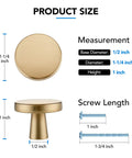 Size guide for Champagne Bronze Cabinet Knobs Set Of 5 Zinc Round Hardware, 1-1/4 inch diameter, 3/4 inch base, 7/8 inch height