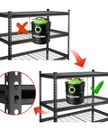 Beefy 5-Tier Adjustable Metal Shelving Unit 48 By 24 By 72 Inches, 4000 Lbs Capacity, Heavy Duty Storage Rack For Garage Or Workshop, Rust Resistant Frame, Easy Assembly And Adjustable Shelf Heights. Adjustable shelf height detail on metal storage rack with load marker.