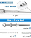 60 Pack One Eighth Inch Cable Railing Hardware Kit tensioner, drill bit, wrench for 2x2 metal posts, stainless steel