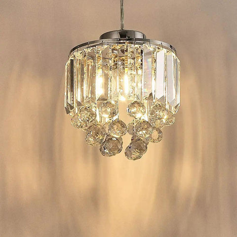 Crystal Glass Pendant Light With Beads, Modern Clear Pendant Fixture For Kitchen Island And Dining Room, illuminated view