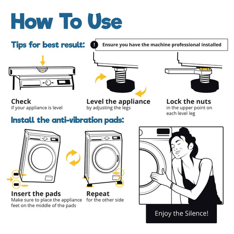 4 Pack Washing Machine Anti Vibration Pads Rubber Isolation Mats For Quiet Stable Laundry Room Use With Low Profile Design No Fuss Easy Install And Strong Grip To Stop Vibration And Noise