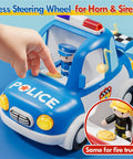 Child pressing button on Rescue Ready Remote Control Fire Truck And Police Car Set For Toddlers And Kids 3 4 5 Years Old With Lights