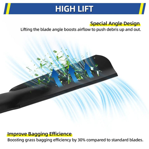 Illustration of the Beefy High Lift Mower Blade Set For 42 Inch Deck Riding Mowers Compatible With Cub Cadet Troy Bilt showing airflow efficiency.