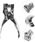 Heavy Duty Zinc Alloy T Slot Puncher Plier for PVC ID Cards Makes Crisp 2mm Holes With Zero Burrs in silver color.