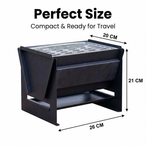 Compact Foldable Charcoal Grill For 1 To 2 People, Tabletop BBQ Cooker For Outdoor Camping with 26 x 20 x 21 cm size