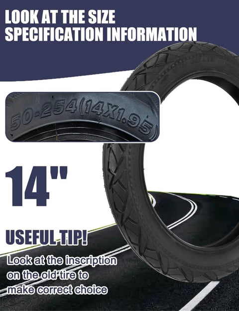 14 Inch Tire And Inner Tube Set For 14x1.95 Electric Folding Bikes And Ebikes with size 50-254 visible