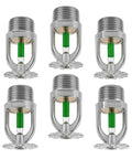 Hard Core Quick Response Fire Sprinkler Heads Pendent One Half Inch Dn15 Copper Chrome Plated Six Pack with green thermal bulbs.
