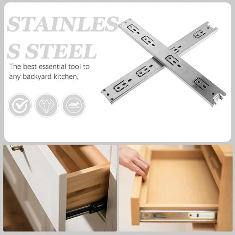 14 Inch Stainless Steel Drawer Slides Side Mount With Ball Bearing Rails for kitchen pantry dresser cabinets installation