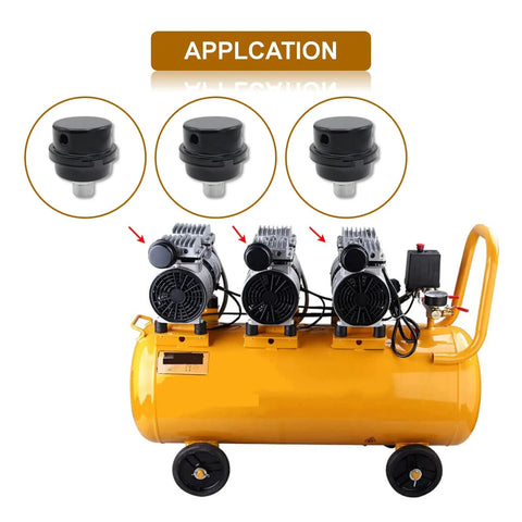Pack Of 2 Air Compressor Silencers With Replacement Elements, One Half Inch PT Thread Intake Filter Silencer shown with compressor