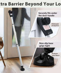 Heavy Duty 3 In 1 Door Security Bar With High Strength Steel And Anti Slip Rotating Base Built To Last Adjustable Up To 46 Inches displayed by a door