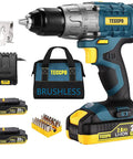 Brushless Cordless Drill Kit With 20V LiIon Power Two 2Ah Batteries 530 InLbs Torque Half Inch Keyless Chuck Twenty One And One Torque Settings One Hour Fast Charger 33 Piece Bit Accessory Set In Tool Bag A Real DIY Beast displayed with components including drill, batteries, charger, and tools