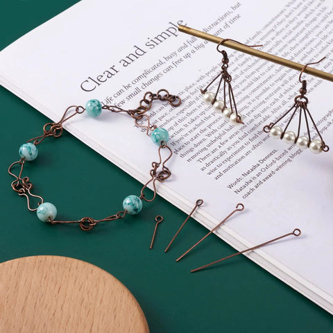 Red Copper Eye Pin Set 600 Pcs Open Eye Pins 21 Gauge In Four Lengths 18mm 30mm 40mm 50mm For Jewelry Making Earring Dangles Charms Findings And Head Pins For Easy Crafting. copper eye pins with beaded jewelry and findings