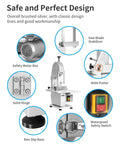 Top Tier Heavy Duty Electric Meat Band Saw Machine Tears Through Hard Bones And Frozen Meat With No Sweat Cutting Action Featuring 1800W Copper Motor Stainless Steel Body Quick Clean Design Comes With Six Backup Blades, showcasing safety features and design details.