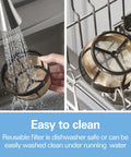 Permanent Gold Coffee Filter For Most 8 To 12 Cup Basket Coffee Makers being cleaned in sink and dishwasher