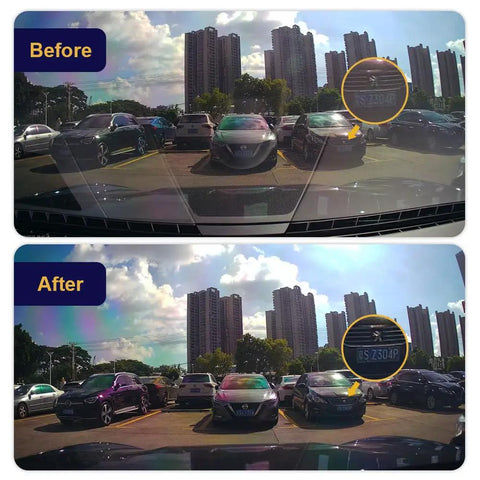 Before and after comparison using Polarizing Lens Filter For FITCAMX Dash Cams Only, Circular Polarizer With Anti-Glare Shield