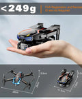 2K HD FPV Drone With Altitude Hold And 90 Degree Camera, compact size shown in hand alongside folded dimensions
