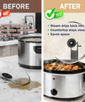 Before and after comparison of Premium Stainless Steel Slow Cooker Lid Holder And Crock Pot Stand Rack for steam-free cooking.