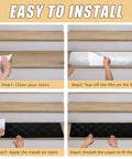 Installation steps for 8 By 30 Inch Stair Treads 15 Piece Non Slip Peel and Stick Indoor Rug Runner for Wooden Steps Black.