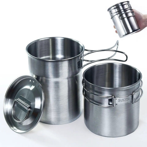 Two In One Camping Cup Set With 33oz Big Cup And 24oz Small Cup, 304 Stainless Steel Food Grade Cups, Vented Lid, Stackable Outdoor Cookware