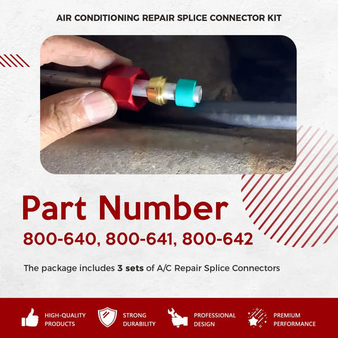 Auto Air Conditioning Splice Connector Kit for Five Eighths, Three Eighths, and One Half Inch Aluminum Lines in use close-up