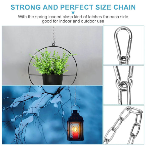 Collage featuring Two Pack Stainless Steel Gate Chain Lock For Outdoor Fences With Carabiner 24 Inch 5/32 Inch Links